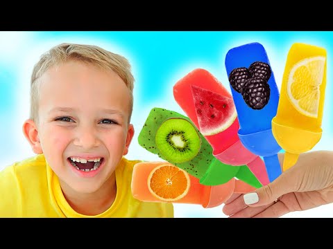 Vlad and Niki pretend play cooking fruit ice cream