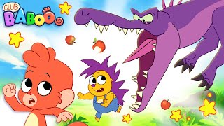 Baboo and Rocky are harvesting apples from the apple tree and fight a scary Spinosaurus | Club Baboo