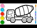 Easy Mixer Truck Excavator And Crane Drawing Painting Kids Drawing Videos 371