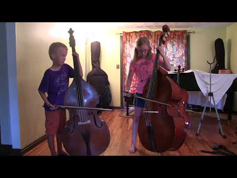 Suzuki Bass Book 2, Minuet No.1 by J.S.Bach, Vytas and Ieva Stalyga (age 7 and 9)