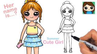 How to Draw Cute Summer Girl Holding a Phone 🩷