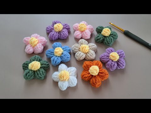 Crochet Puff Flowers 🌸 Very Simple Pattern for Beginners 🌸🌸