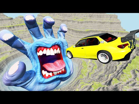 Cars VS Deep Pit With Screaming Hand - Beamng drive TrainWorld