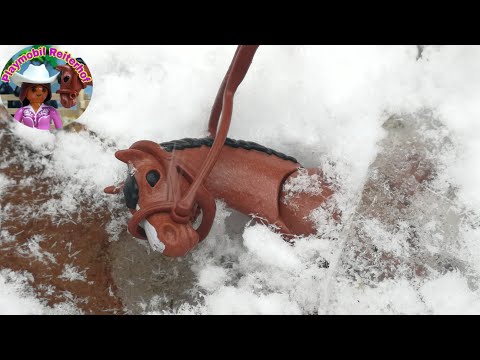 Pferd im Eis eingebrochen - horse broke in the ice - Playmobil Reiterhof Pferde Feuerwehr Einsatz 4K