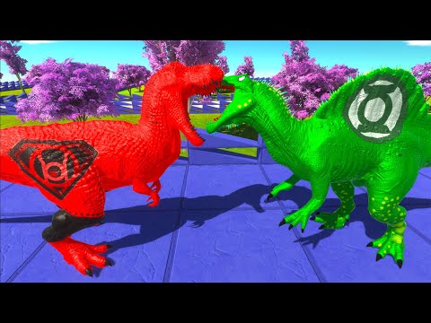 RED LANTERN T-REX vs SPIDERMAN T-REX vs GREEN LANTERN SPINOSAURUS DEATH RUN - Animal Revolt Battle S