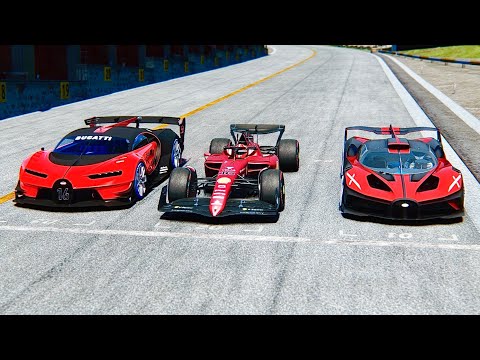 Ferrari F1 2022 F1-75 vs Bugatti Bolide vs Bugatti Vision GT at Drag Race 20 KM