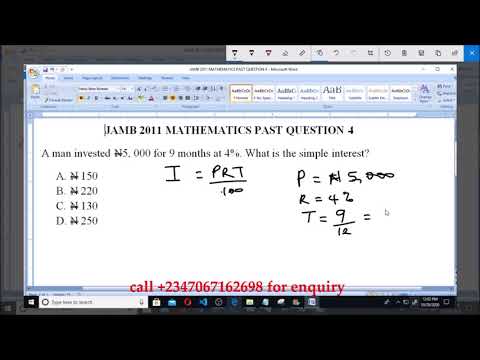 JAMB 2011 MATHEMATICS PAST QUESTION 4 Simple Interest