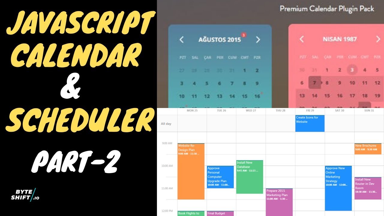 Part-2:Javascript calendar,events,booking and scheduler  in Javascript tutorial