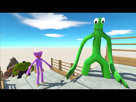 Rainbow Friend Green Death Fall - Animal Revolt Battle Simulator