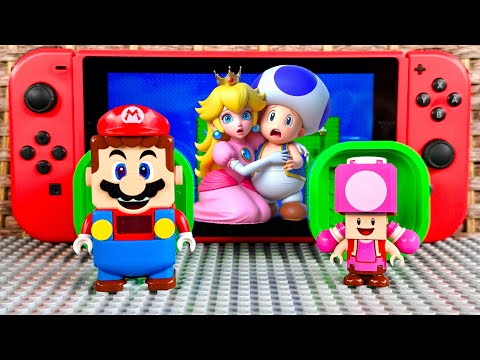 Lego Mario und Toadette betreten die Nintendo Switch, um Peach und den blauen Toad zu retten!