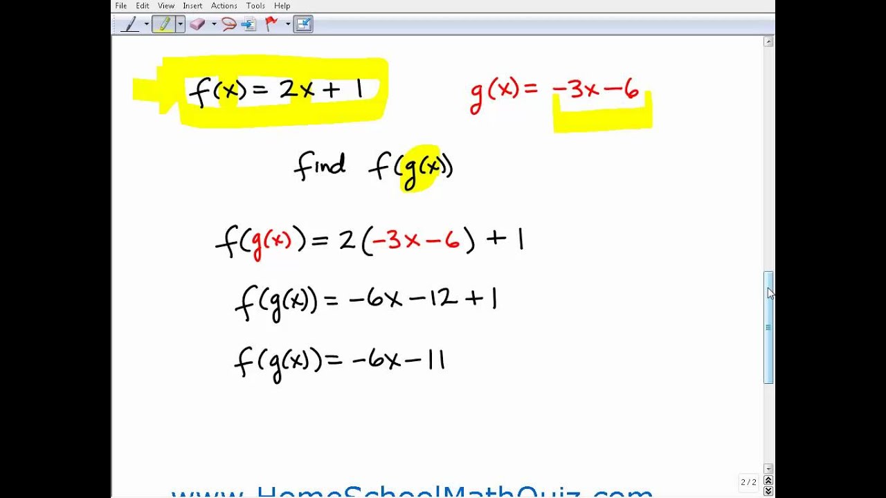 Homeschool Math Practice Function Composite Quiz
