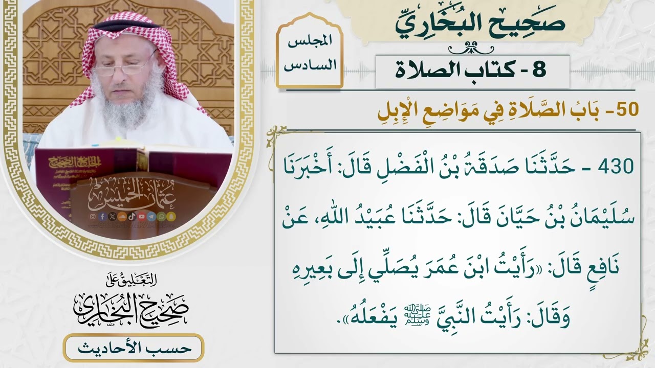 [430] حديث: رأيت ابن عمر يصلي إلى بعيره [كتاب الصلاة - باب الصلاة في مواضع الإبل]