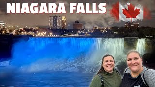 Niagara Falls BETTER From Canada? Crossing Border | Walking Clifton Hill & Falls Lit Up At Night