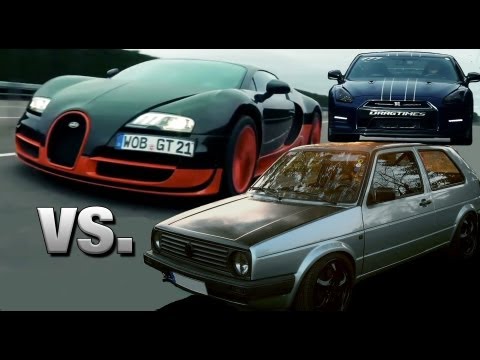 16Vampir VW Golf 2 AWD vs Bugatti Veyron Super Sport vs AMS Nissan GTR Alpha 12+