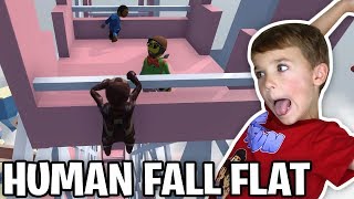 DAD AND TWO SONS DOING INSANE PARKOUR AT THEME PARK! | HUMAN FALL FLAT MULTIPLAYER CUSTOM MAP