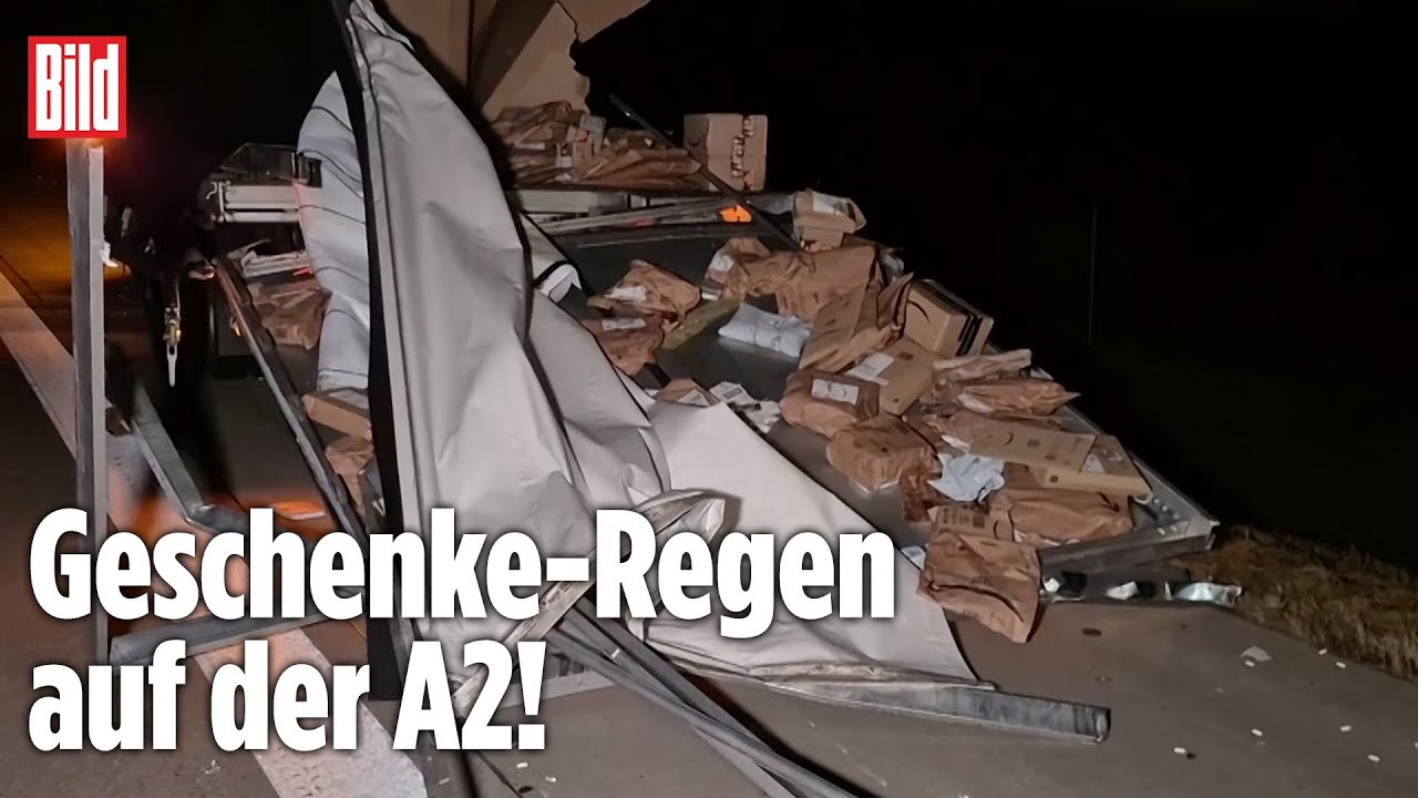 GESCHENKE-REGEN AUF DER A2: Amazon-Laster reißt Ladefläche auf – Pakete überall!