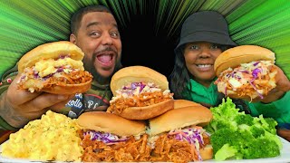 The Ultimate BBQ Pulled Chicken Sandwich and Mac-N-Cheese Mukbang