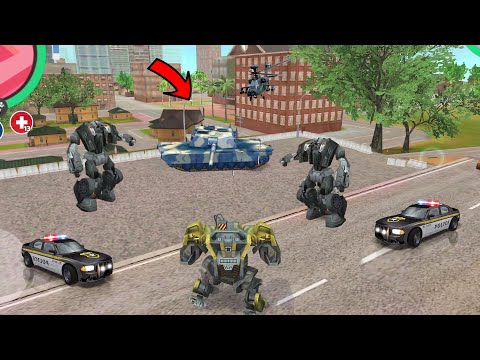 Rope Hero: Vice Town - (BD 100 Ground Assault Machine Destroy Tanks) Police Car Robot Fight - HD