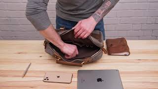 Сумка-портфель мужская текстильная с кожаными вставками 20001 Vintage серый