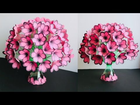 Plastic Bottle Flower Vase Craft - Paper Flowers - Home Decor Ideas