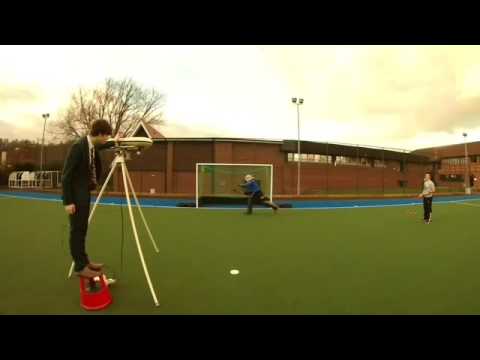 Field hockey Goalkeeping drill with bowling machine