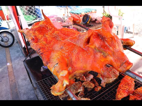 BBQ Whole Pig Rotisserie - Crispy Pig Skin - Thai Street Food 2020 - **Mouthwatering Video**