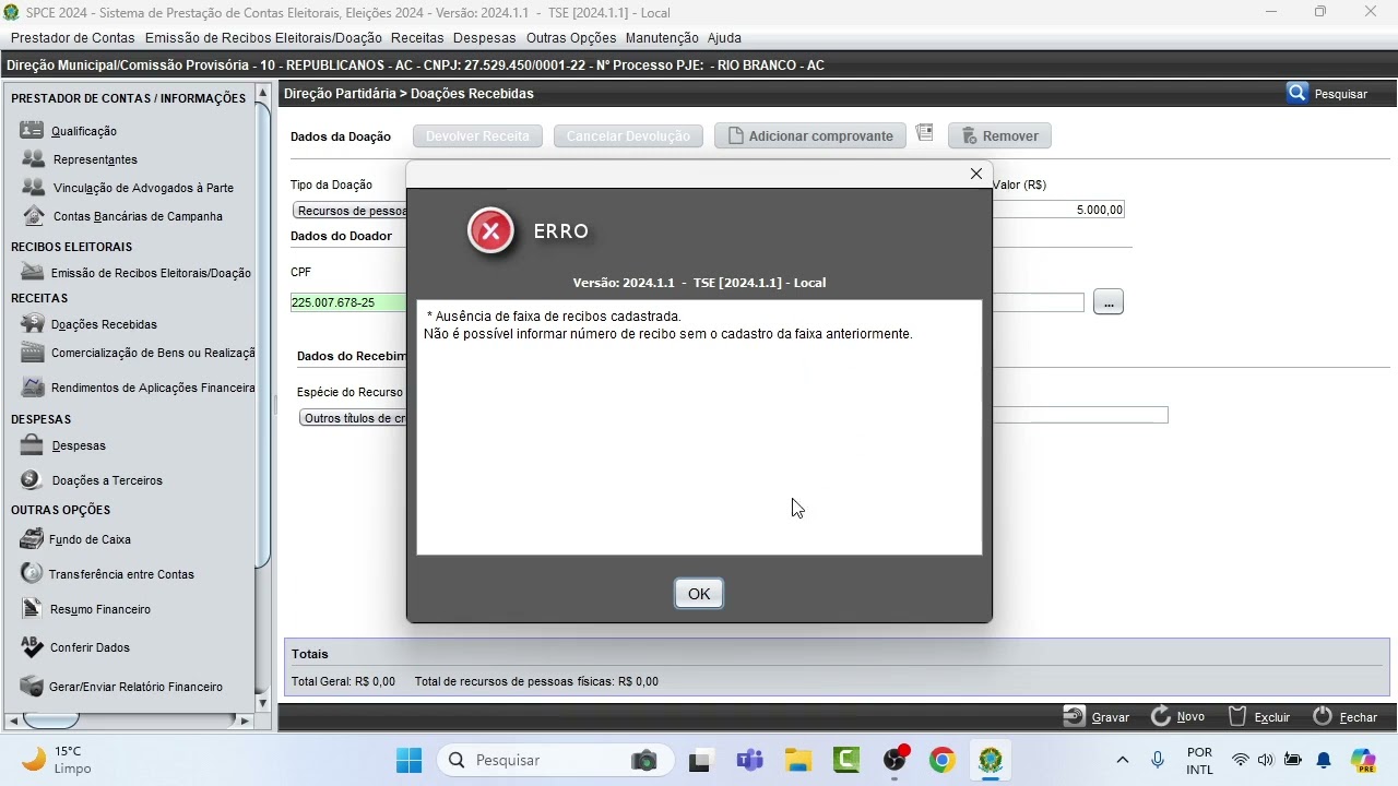 Como lançar doações e recibo do partido no SPCE. Aprenda como fazer para não dar mensagem de erro.