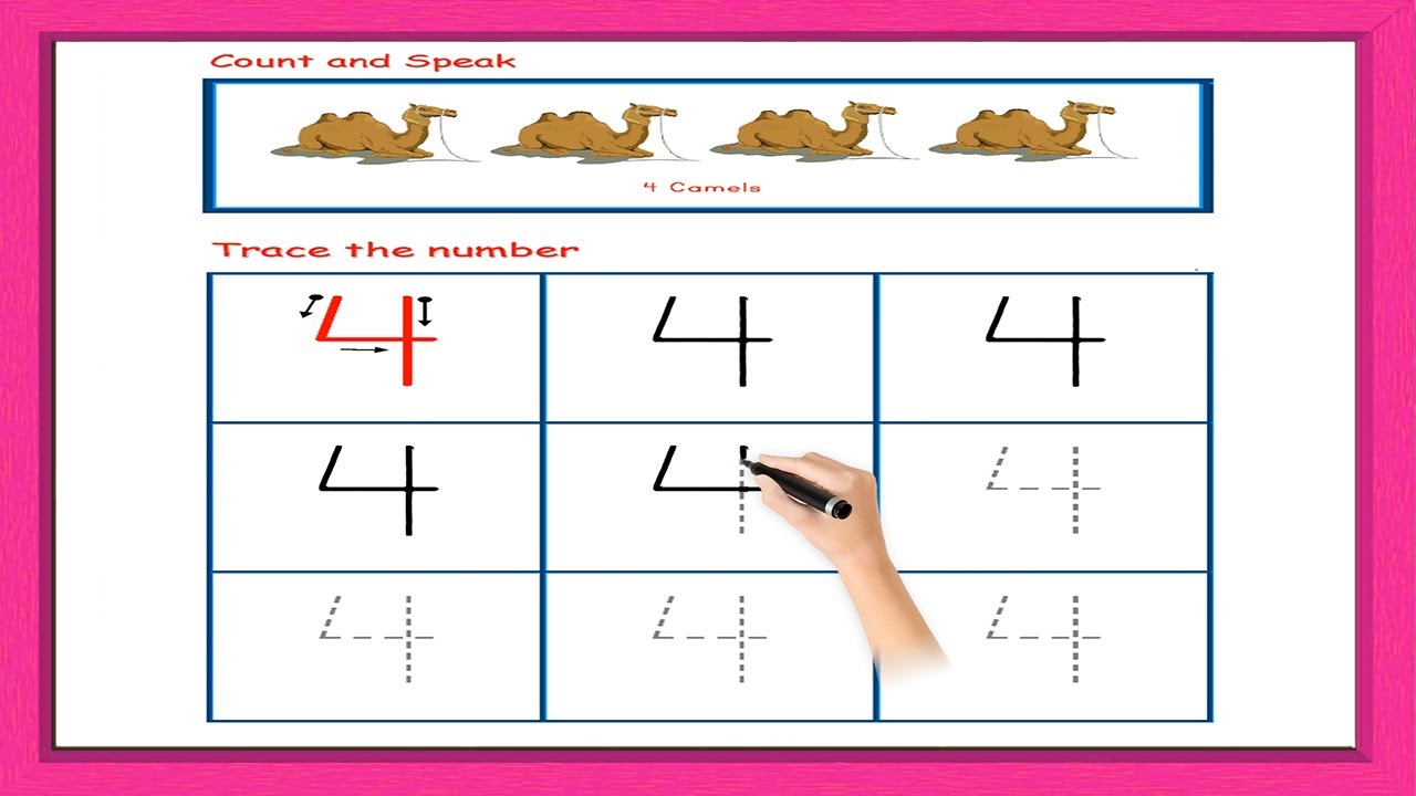 Tracing | How to write numbers | How to write Number 4 | Tracing numbers worksheets | Preschool |