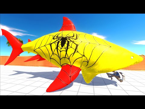 YELLOW SPIDER-MAN MEGALODON FPS PERSPECTIVE DEATH RUN - Animal Revolt Battle Simulator