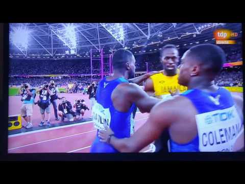 Ultima carrera y retirada de Usain Bolt (Gatlin ganador)