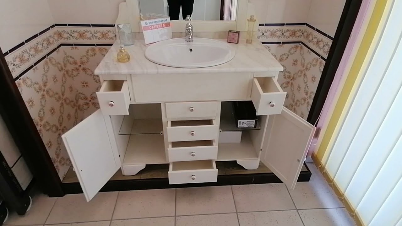 92146 Mobile da bagno classico rustico bianco top in vero marmo