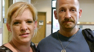 Nikki and Scott are homeless on Skid Row. Their feet are blistered from walking.