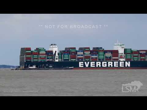 03-27-2022 Pasadena, MD - The Evergreen Container Ship Stuck Off Of Downs Park Public Beach