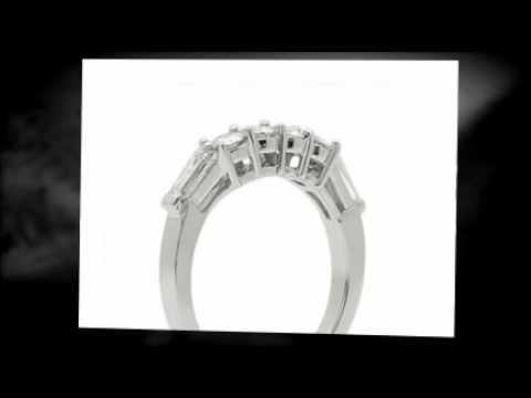 Moissanite 14k White Gold Round Band with Baguette Accents,