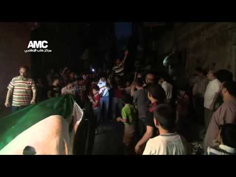 مظاهرة في حي الشعار في مدينة حلب تنديداً بمقتل الطفل محمد قطاع وطالبت الهيئة الشرعية بمحاسبة المسيئين