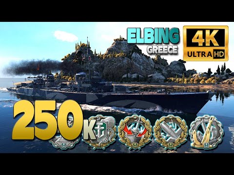 Destroyer Elbing on map Greece, 250k damage - World of Warships