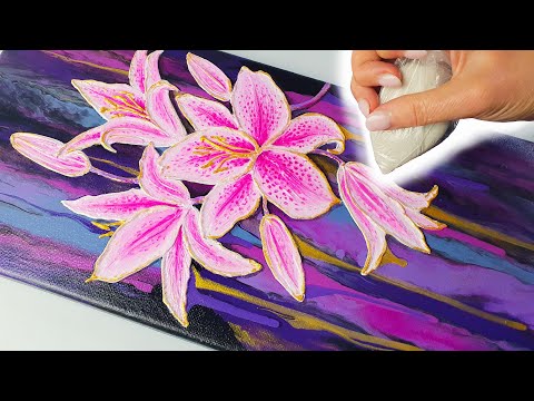 NEXT LEVEL Pouring 3D Lily Art - Easy TEXTURE Technique YOU Can Try! | AB Creative Tutorial