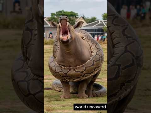 Jaw-Dropping Fight: Can the Rhino Escape the Python? #shorts