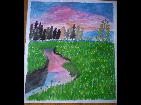 How to draw a nature painting|Nature Painting|Water colour nature painting|nature painting for begin