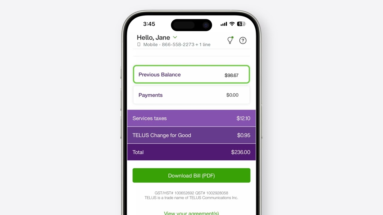 Previous balance on your Home Services bill