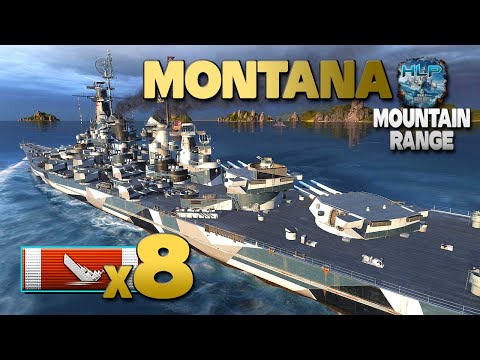 Battleship Montana on map Mountain Range, 8 ships destroyed - World of Warships