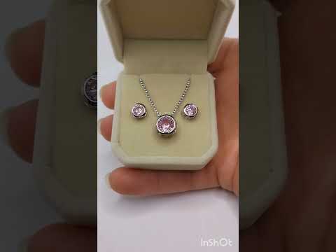 Подарок девушке набор в стиле минимализм "Розовый Александрит диски серебро" колье серьги в бархатном футляре - фото 1 - id-p2403705767