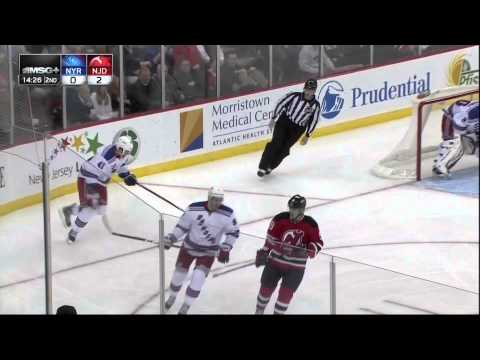 Rick Nash leave feet hit on Mark Fayne Feb 5 2013 NY Rangers vs NJ Devils NHL Hockey