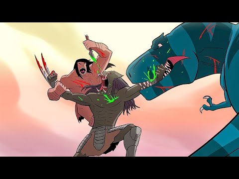 Der Neandertaler muss sich mit dem Tyrannosaurus anfreunden, um in der Wildnis zu überleben