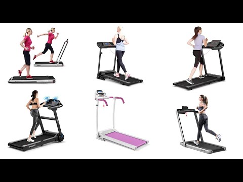 GYMAX Folding Treadmill, Electric Motorized Running Machine with 12 Preset Programs & LCD Monitor, Compact Home Gym Running Treadmill for Small Space, Cardio Training Fitness Equipment video review thumbnail