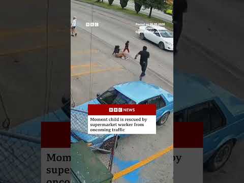 Man saves child from oncoming traffic in Mexico. #BBCNews