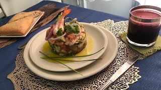 tartar de gambas y aguacate
