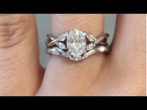 Juniper & Belkis - Platinum Nature Inspired 1ct Oval Diamond Wedding Band with Marquise Diamonds