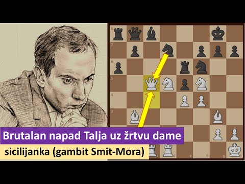 Brutalan i elegantan napad Talja uz žrtvu dame - Tal vs Neitbults - sicilijanka (gambit Smit-Mora)