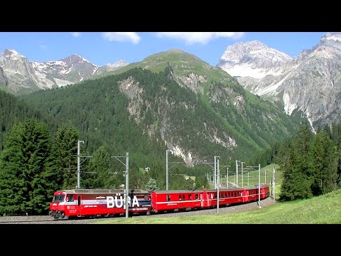 Bergün to Preda, Albula Railway climbs 400m toward Albula Pass with Loop Tunnels, Swiss